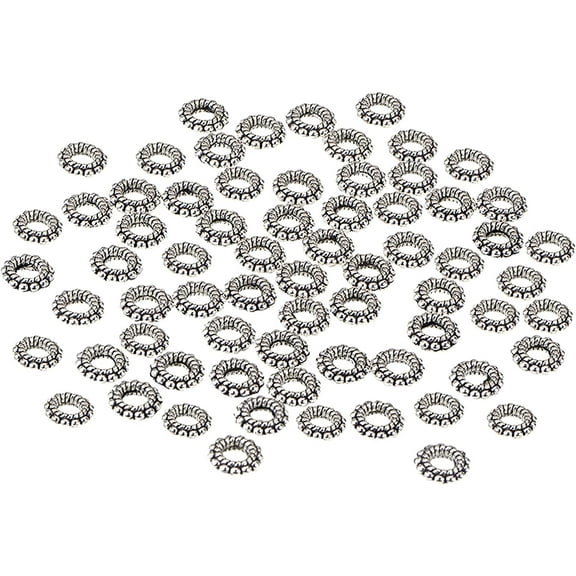 200pcs Large Hole Spacer Beads Tibetan Alloy Antique Silver Donut Rondelle Jewelry Spacers for Bracelet Jewelry Making 8x2mm hole: 3mm DIY