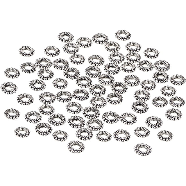 200 cuentas espaciadoras de gran agujero de aleación tibetana de plata, espaciadores de joyería tipo donut para pulseras, fabricación de joyas, 8 x 2 mm, agujero: 3 mm