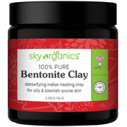 Bentonite Clay by Sky Organics (4 oz) 100% Pure Bentonite Clay Indian Healing Clay Face Mask for Oily Blemish-Prone Skin Pore Purifying Face Mask Detoxifying Face Mask for Blemishes