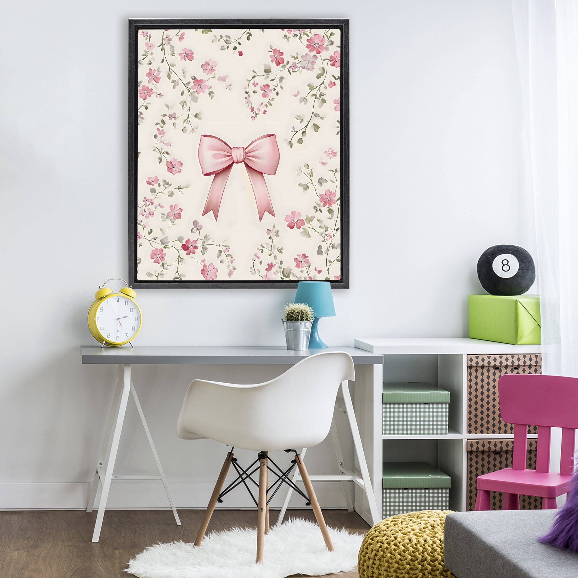 Stupell Industries Girly Ribbon Bow Black Framed Floater Canvas Wall Art, design by Arlington Prints