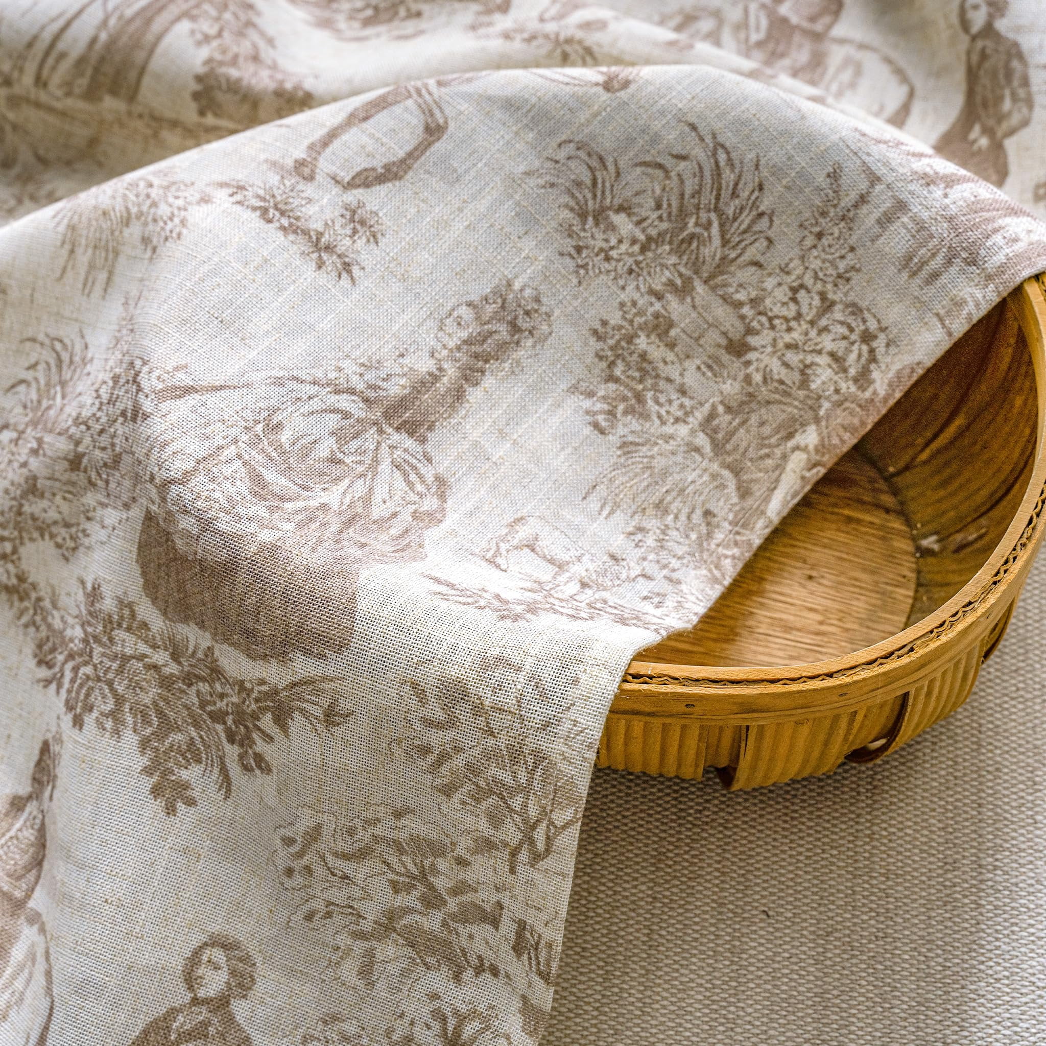 DriftAway Kitchen Curtains Toile Tier Linen Short Curtains Cafe 45 Inch Length for Living Room Bathroom Farmhouse French Country Vintage Printed Pattern Rod Pocket 2 Panels Beige