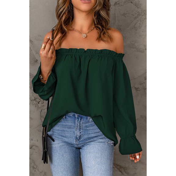 Elvina Frilled Off-shoulder Neckline Loose Blouse