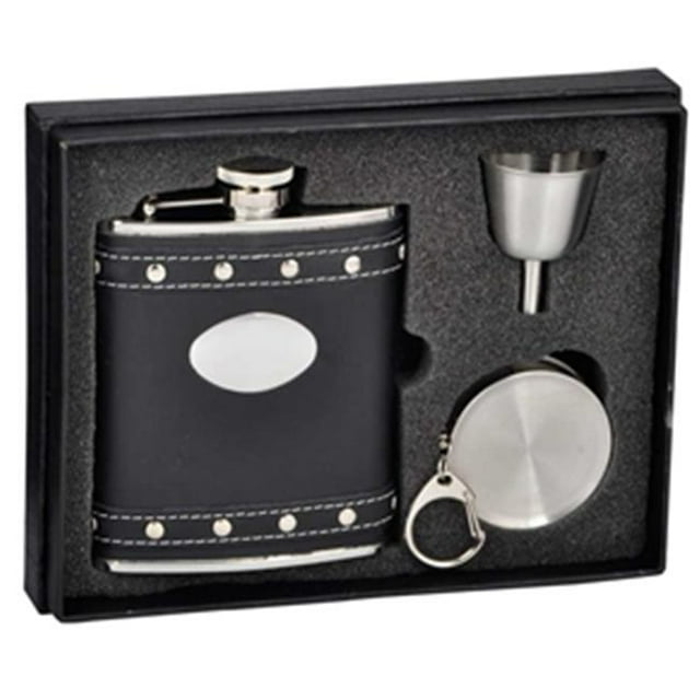Visol VSET32-1220 Roxanne Black Leather 6 oz Stellar Flask Gift Set
