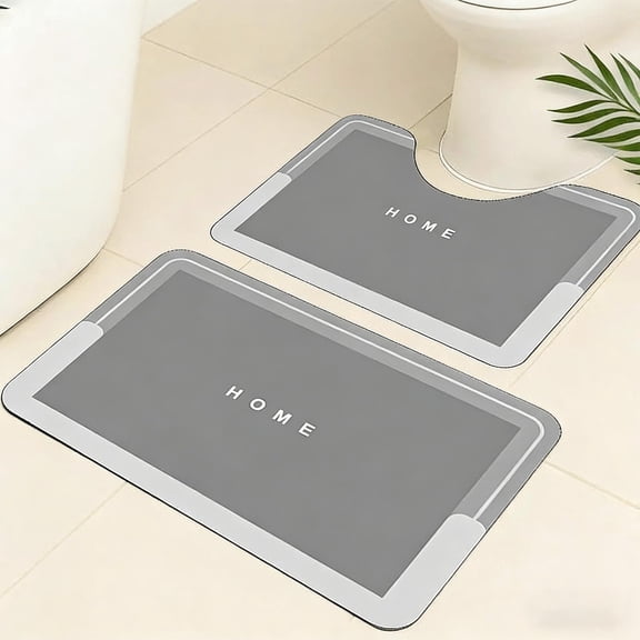 Antqov Bathroom Rugs, Super Absorbent Soft Bath Mat 2 Piece with U-Shaped Toilet Rug Non-Slip Thin Bath Rug for Home Bathroom Floor ( 16x24"   16x20" )