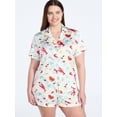 thumbnail image 2 of Joyspun Women’s Stretch Satin Short Sleeve Top and Shorts Pajama Set, Sizes XS-3X, 2 of 6