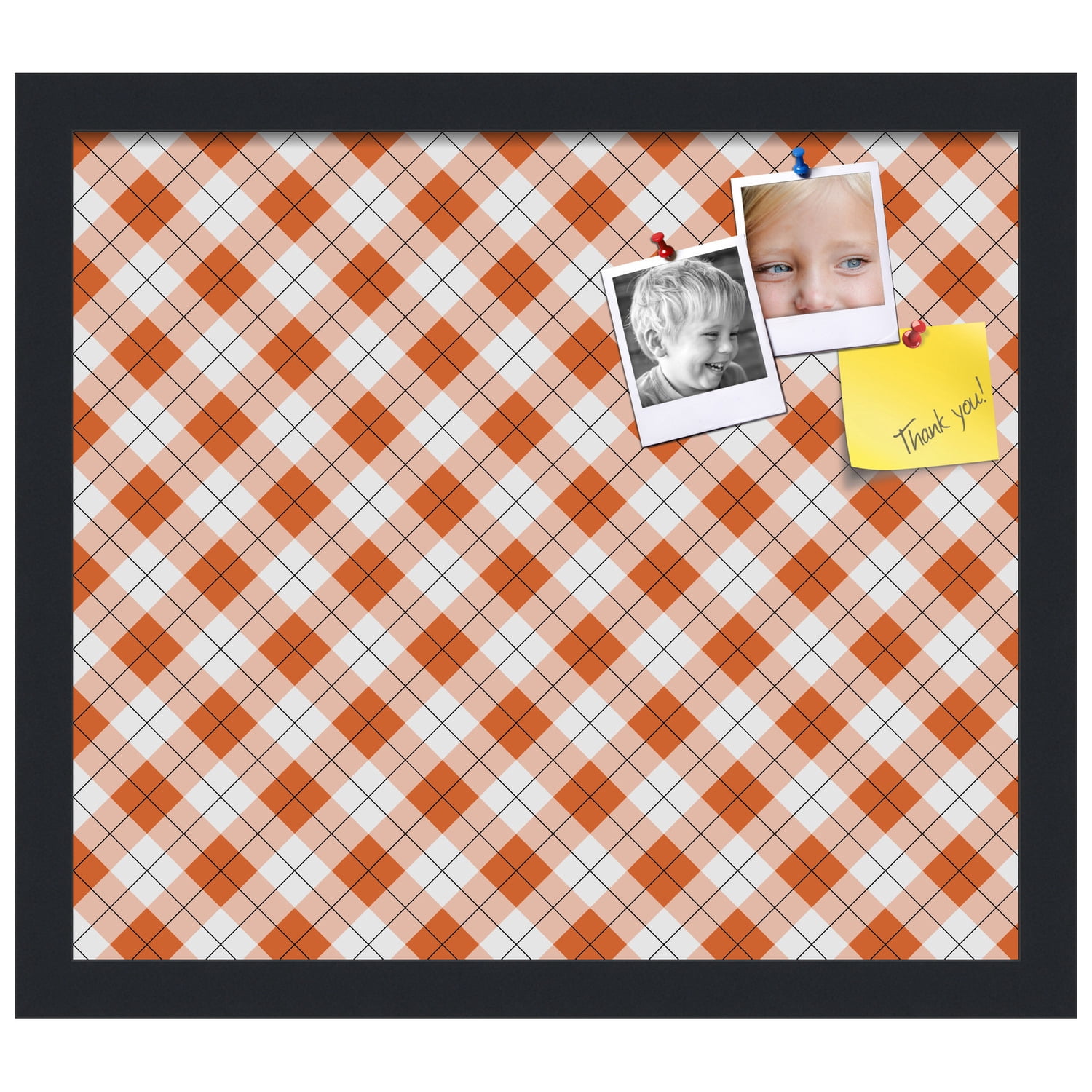 PinPix ArtToFrames 14x12 Custom Cork Bulletin Board Argyle Burnt Orange   Poster Board Has a Fabric Style Canvas Finish, Framed in Satin Black (PinPix-634)