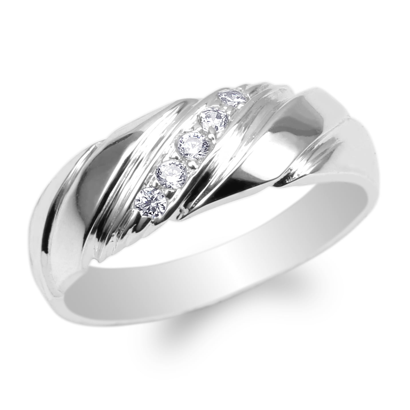 Ladies White Gold Plated Round CZ Stylish Wedding Band Ring Size 4-10 