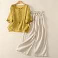 thumbnail image 6 of NMMUED Womens Linen Set 3/4 Sleeve Embroidered Tops and Pants Linen Pants Set for Women Boho Peasant Blouses for Seniors Cotton Linen Womens Lounge Sets 2 Piece Outfits Yellow M, 6 of 6