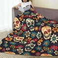 thumbnail image 5 of Skull Throw Blanket Mexican Sugar Skulls Blanket Home Decor Perfect for Couch Sofa Couch Living Room Bed Camping Travel Blankets All Season Microfiber 60"x80" Skull Gifts for Women Men Adults Kids, 5 of 6
