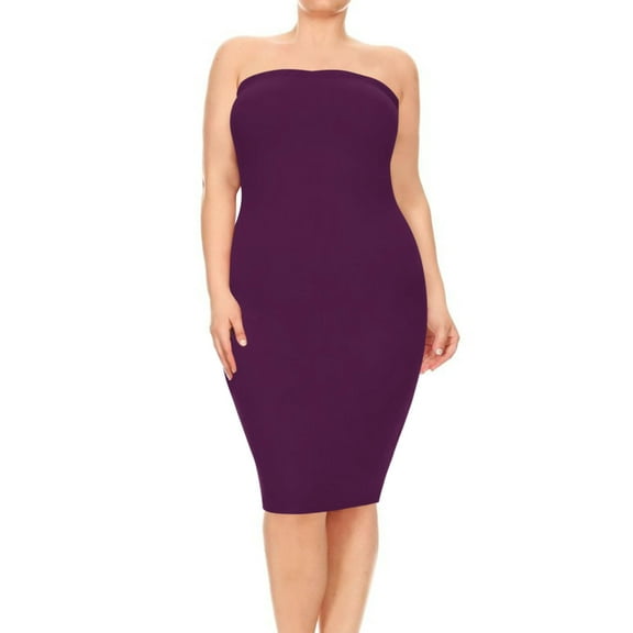 Women's Plus Size Stretch Strapless Basic Elastic Tube Top Slim Bodycon Solid Midi Dress