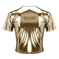 thumbnail image 4 of Sweet Home Farm Short Sleeve Shirts for Women Solid Color Reflective Shiny Metallic Round Neck Bodysuit T Shirt T Shirts for Women Gold, 4 of 8