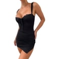 thumbnail image 4 of Faithtur Robe Moulante Sans Manches pour Femmes Été avec Dentelle Bandage Froncée Robe de Soirée Mini pour Cocktail Boîte de Nuit Plage, 4 of 7
