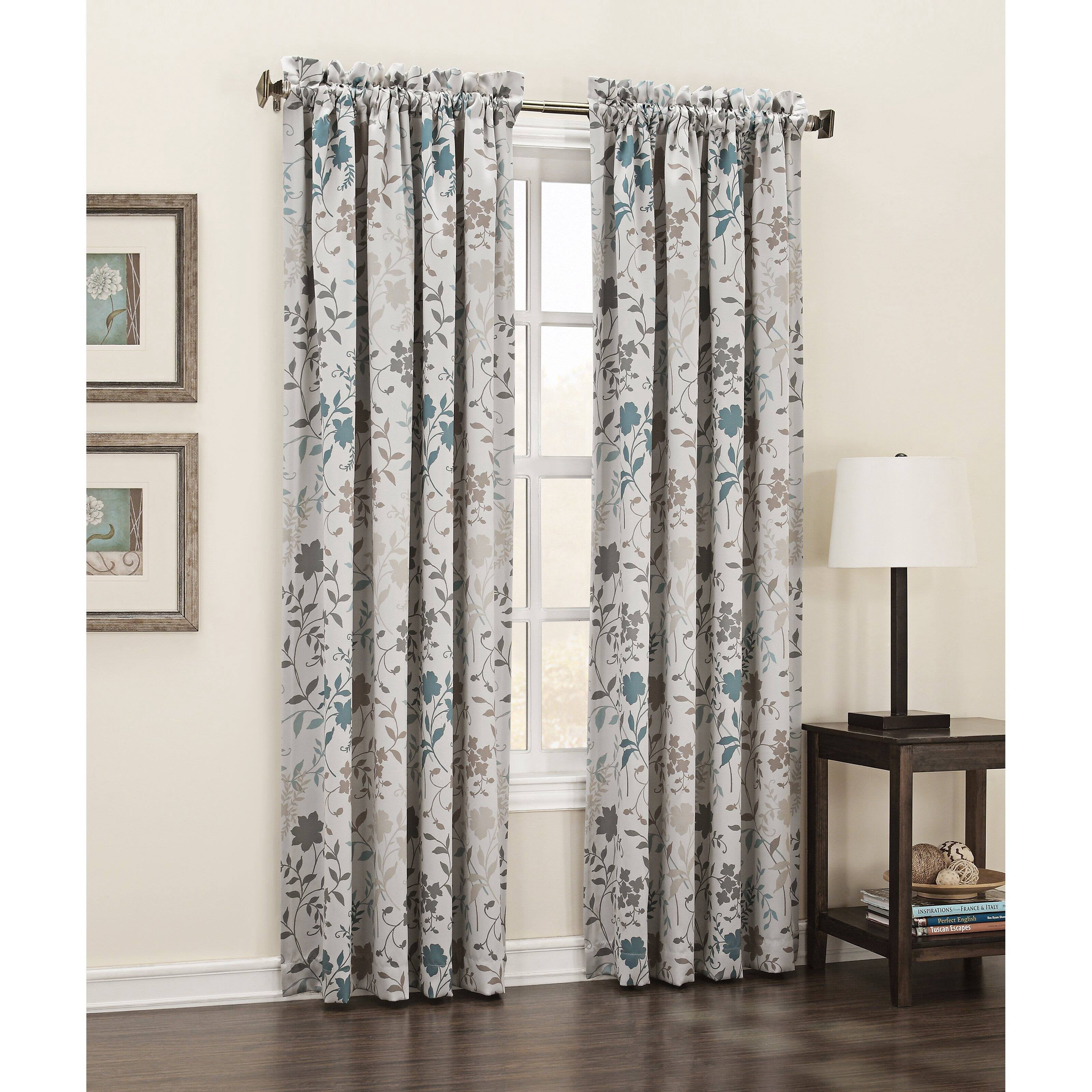 Sun Zero Oakland Rod Pocket Room Darkening Floral Print Window Single Curtain Panel, 54" X 84", Stone, 54"X84", Stone