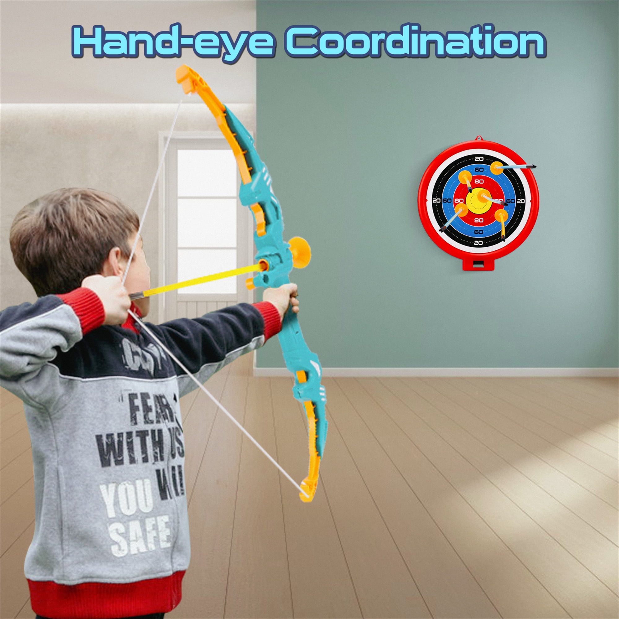 YOUR OWN POTTERY 2 Pack Bow and Arrow Set Toy for Kids with LED Flash Lights and 12 Suction Cup Arrows, Standing Target, for 3-12 Years Old Kids, Blue and Green