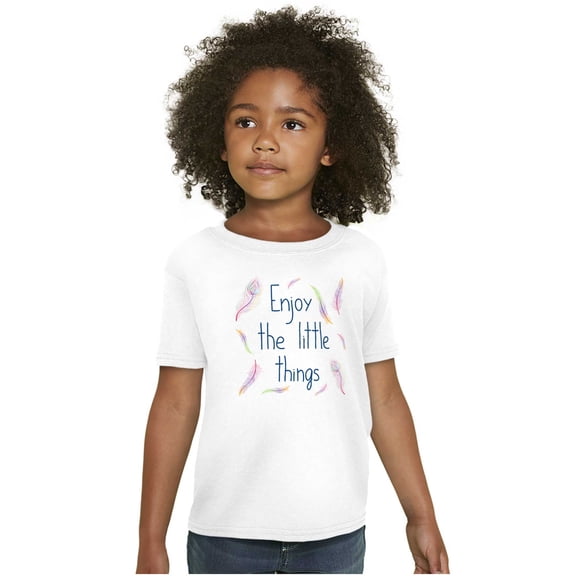 Cute Enjoy the Little Things Feathers Girls Kids T Shirt Tees Teen Brisco Brands L
