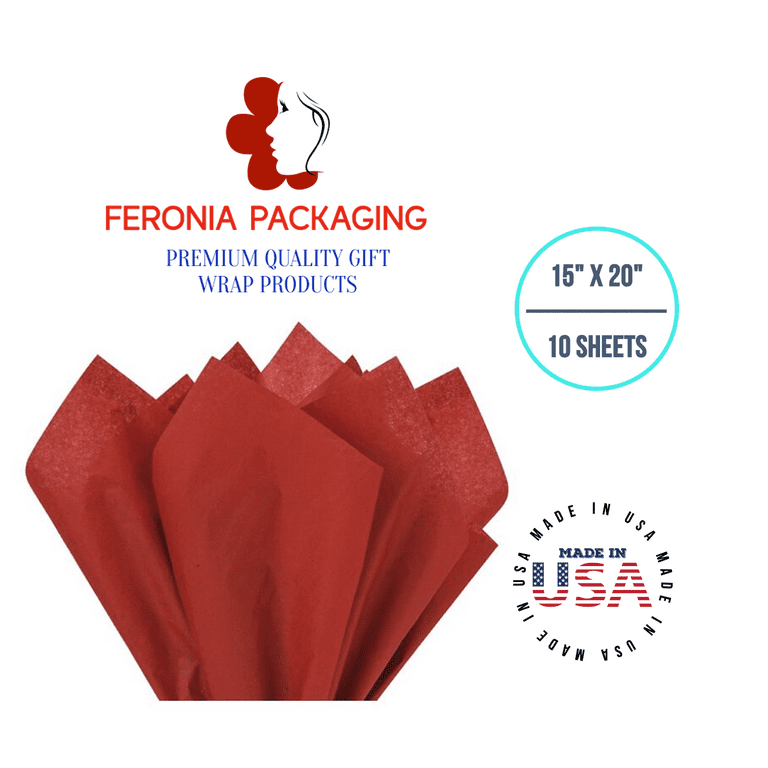 Scarlet Red Tissue Paper Squares, Bulk 10 Sheets, Premium Gift Wrap and Art Supplies for Birthdays, Holidays, or Presents by Feronia Packaging, Made