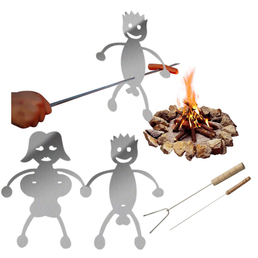 A,No Stick Craft Hot Dog & Marshmallow Campfire Roasting Stick Steel Barbecue Skewer Hot Dog/Marshmallow Roasters Stainless Steel Camp Fire Roasting Stick,Barbecue Forks for Campfire Bonfire Grill 