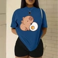 thumbnail image 3 of Playera Blusa De Capybara Comiendo Un Huevo Estrellado Capibara Ropa Para Mujer Divertida Color Azul Talla Grande Marca Emil SaEs, 3 of 4