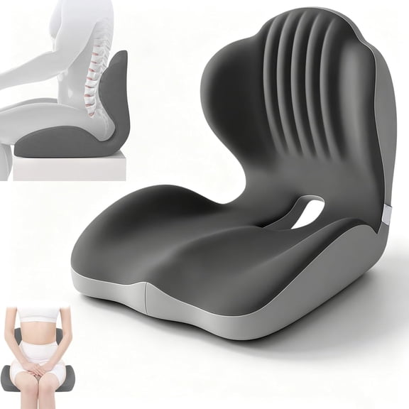 Ergonomic Memory Foam Seat Cushion, 2026 Upgrade L-Shaped Office Chair Cushion & Car Seat Cushion for Long Sitting, Lower Back Support Pillow for Office, Home, Driving (Black & Gray)