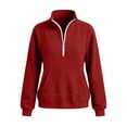 thumbnail image 4 of Admvng Women's Sweatshirt Half Zip Ribbed Knit Stand Collar Long Sleeve Pocket Casual Lightweight Pullover Top, 4 of 5