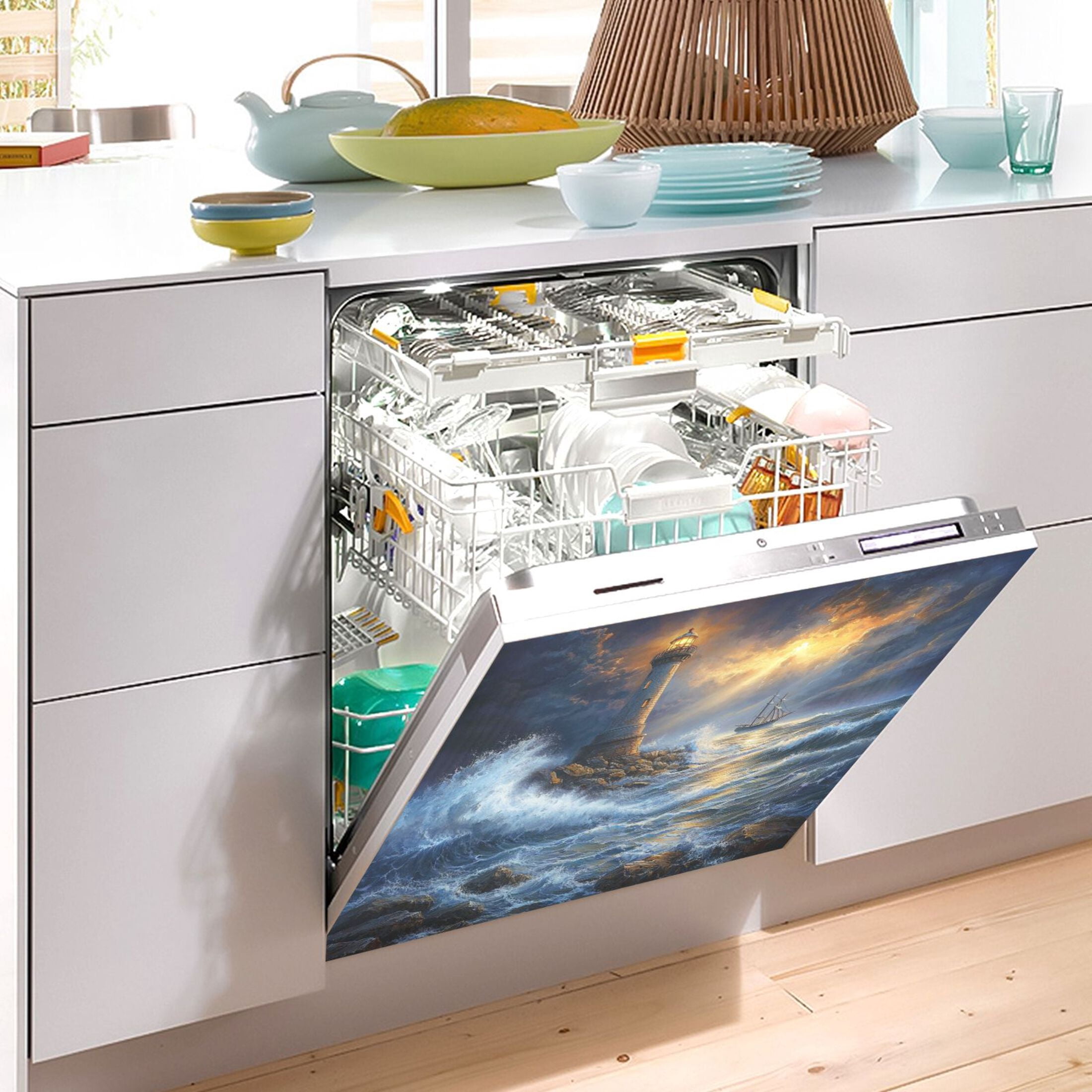 Dishwasher Magnetic Sticker 23x26 Inch Refrigerator Magnetic Sticker Washing Machine Magnetic Sticker Kitchen Panel Magnetic Sticker Home Decor Wind and Wave Lighthouse
