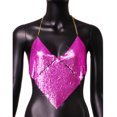 thumbnail image 6 of Women Neck Rhinestone Crop Top for Women V Backless Chest Chain Tank Top Festival Rave Club Spaghetti Strap Tops Hot Pink, 6 of 6