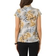thumbnail image 3 of INSPIRE CHIC Valentine's Day Women's Satin Tops Vintage Floral Cap Sleeves Summer Work Business Shirt Blouses XL Gray Apricot, 3 of 6