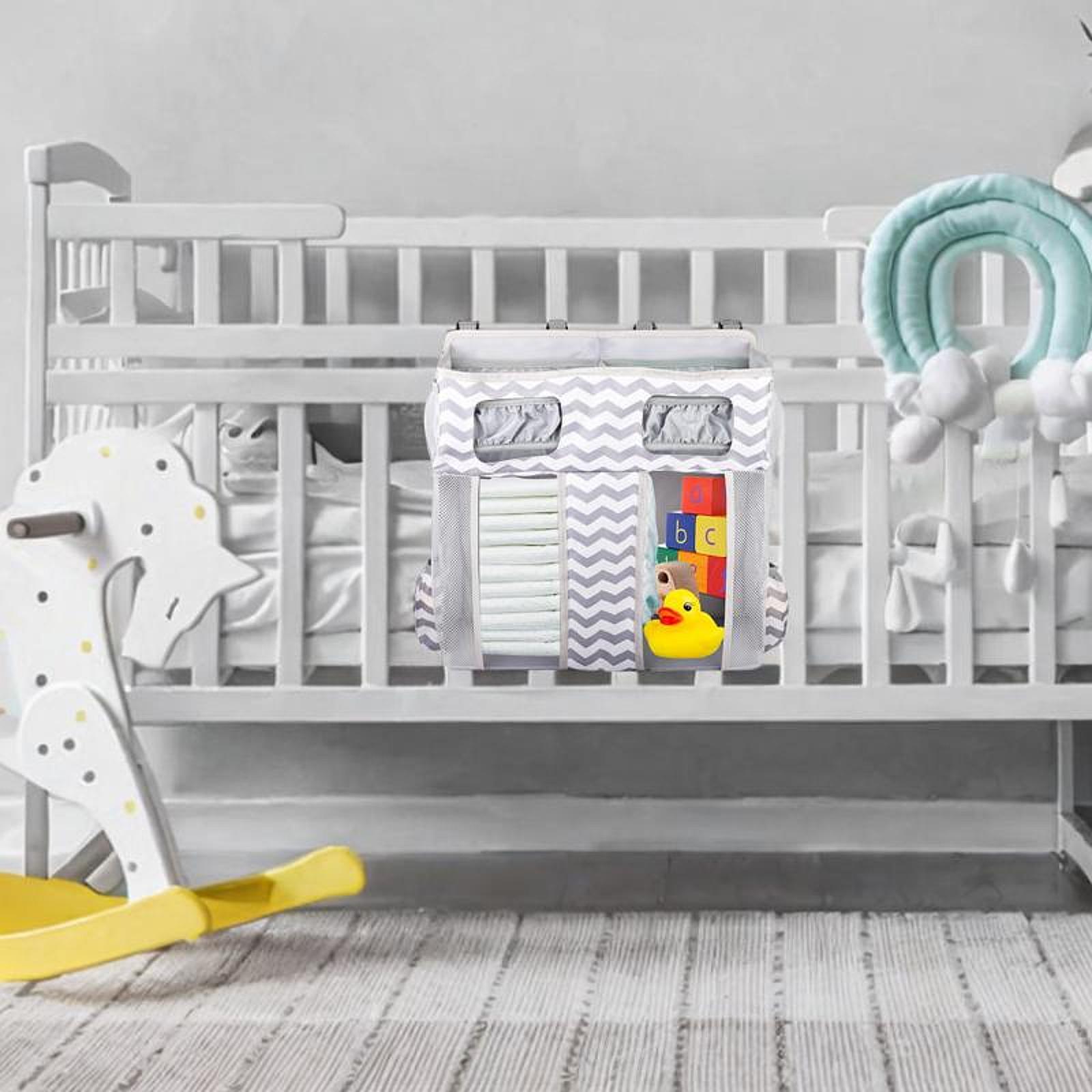 WeiLaiKeQi Hanging Diaper Organizer Spacious Changing Table Playard Baby Diaper Stacker Gray White Stripes