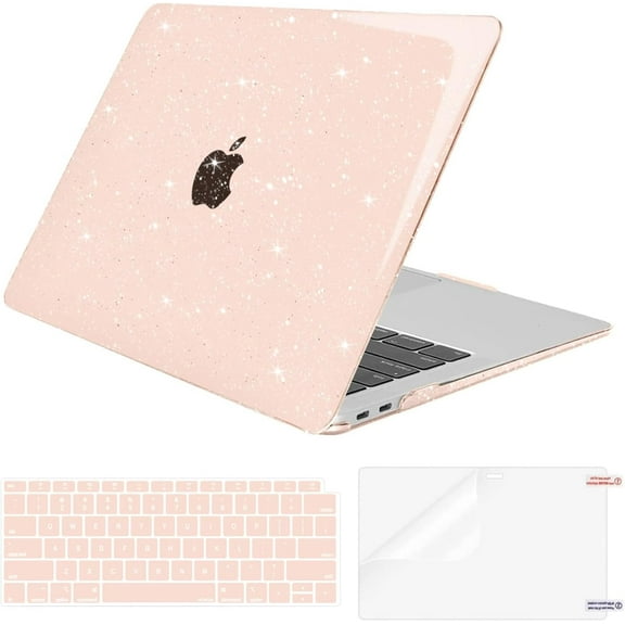 MOSISO Compatible with MacBook Air 13 inch Case 2022 2021 2020 2019 2018 A2337 M1 A2179 A1932, Glitter Plastic Hard Shell&Keyboard Cover&Screen Film&Storage Bag for MacBook Air 13 inch