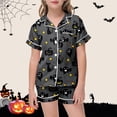 thumbnail image 2 of Weebloom Halloween Girls' Pajama Sets Cute Pumpkin Outfits 2 Piece Set Short Sleeve Button Down Shirt Shorts Casual Elastic Waist Tween Sleepwear Nightwear Pjs Loungewear Grey 10-11 Years, 2 of 5