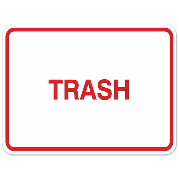 Signs ByLITA Classic Framed TRASH Door or Wall Sign Durable ABS Plastic | Laser Engraved | Easy Installation | Elegant Design (White/Red) - Large