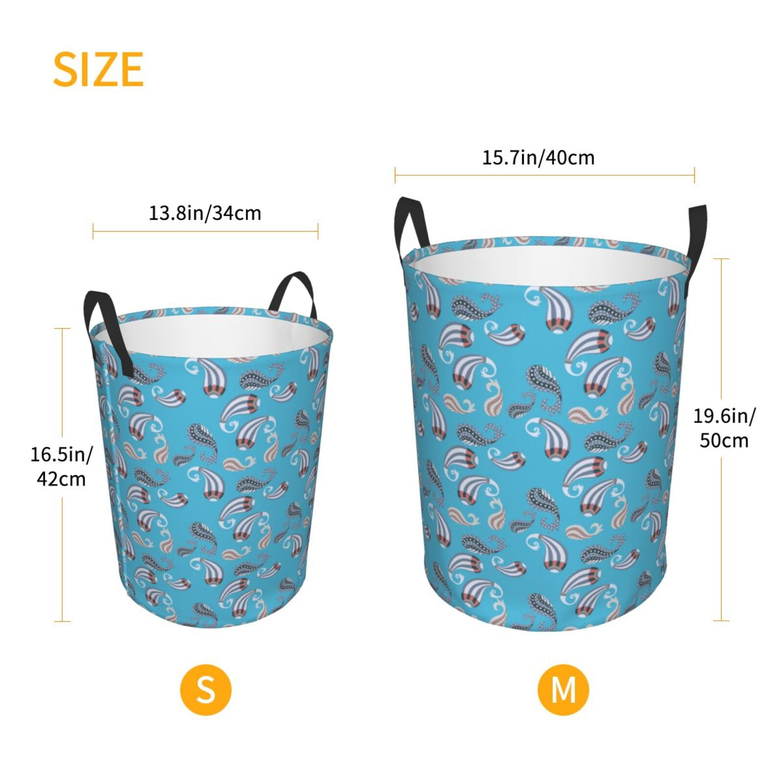 Large Laundry Basket with Handles - Lightblue Abstractly Fish Kids Baby Dirty Clothes Laundry Hamper for Bedroom Aesthetic