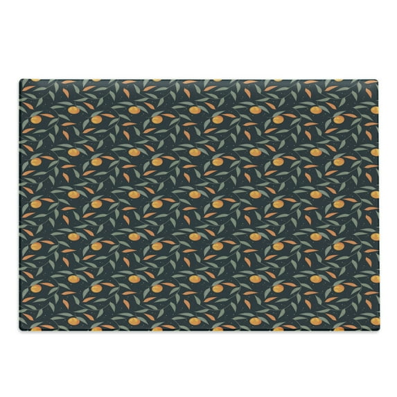 Tangerine Cutting Board, Repetitive Pattern with Swirling Branches Citrus Fruits, Decorative Tempered Glass Cutting and Serving Board, in 3 Sizes, by Ambesonne