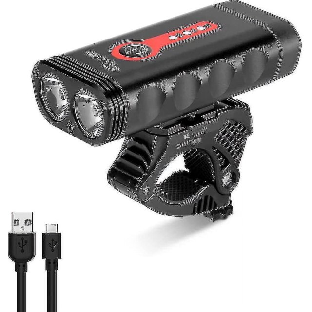 Luz para bicicleta, potente 2400 lúmenes, 4400 mAh, luz delantera para bicicleta, lámpara de faro LED recargable por USB, 4 modos de luz, resistente al agua IP65 para acampar