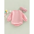 thumbnail image 4 of Wassery Infant Baby Girls Romper Letter/Heart Print Round Neck Long Sleeve Jumpsuits Spring Casual Bodysuits with Headband 0-24M, 4 of 7