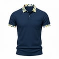 thumbnail image 3 of Polos Shirts For Men Plaid Patchwork Short Sleeve Lapel Button Fashion Tees Casual Moisture Wicking Golf T Shirt (XL, Navy), 3 of 5