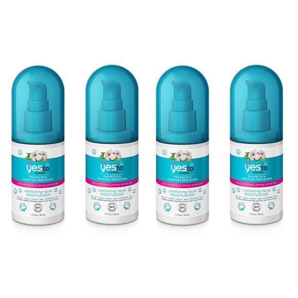 Yes To Coton Protège et Minimise l'Irritation pour Peau Ultra Sensible et Sujette aux Allergies, Hydratant Facial Réconfortant, 1,7 Oz (Lot de 4)