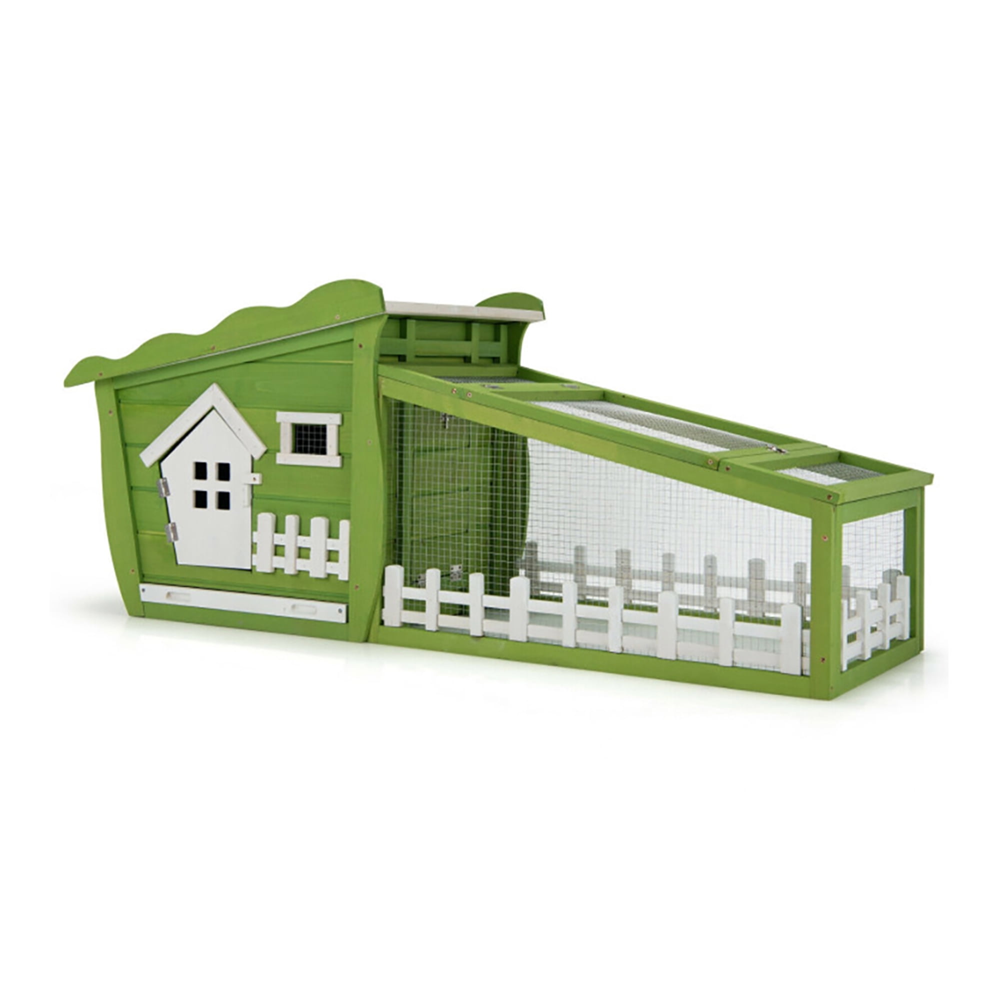 Kadyn 62" Outdoor Rabbit Hutch, Solid Firwood Hen House with Pull Out Tray, Guinea Pig Hutch, Wood Chicken Coops, Green
