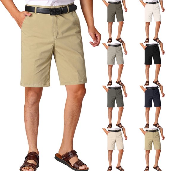 Lovzfmll Bermuda Shorts for Men, Solid Color Casual Button Zip with Pocket, Casual Loose Fit Shorts