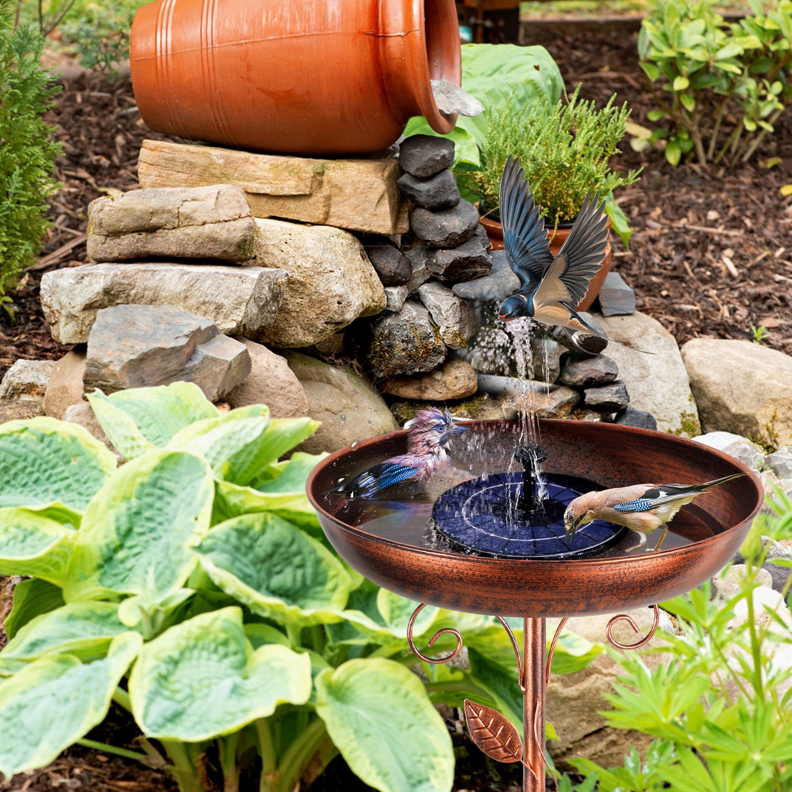 Xiyztok Bird Bath 39 Inches Sturdy Iron Garden Birdbath for Outside Vintage Standing Bird Bath Bowl for Outdoor Garden Patio Yard Lawn（Pipe diameter 0.63 inch）
