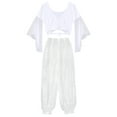 thumbnail image 3 of TiaoBug Womens Delly Dance Outfits Flare Sleeve Crop Top with Chiffon Harem Pants Dancewear Set White One Size, 3 of 6