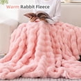 thumbnail image 5 of Faux Fur Blanket Rabbit Fleece - Blush Pink Fluffy Blanket for Sofa, Cozy Soft Plush Throw Blanket for Couch Bed, Luxury Thick Fuzzy Couch Blanket for Winter, Comfy Bubble Blanket - 60" x 80", 5 of 8