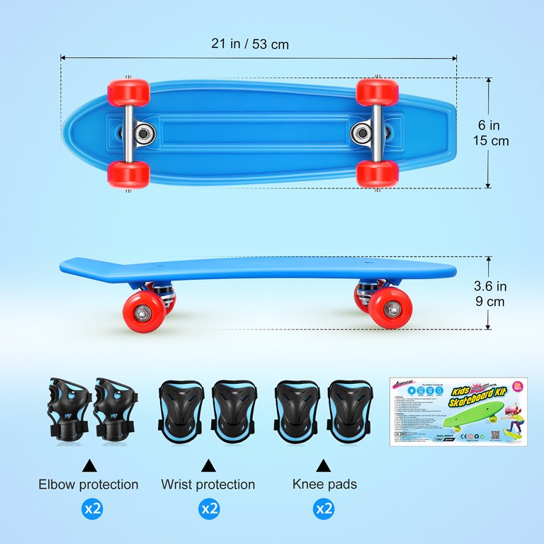 MOVTOTOP Kids Skateboard Complete Skateboard Downhill Longboard with Protective Gears for Boys Girls Kids Beginners (Blue) - Walmart.com