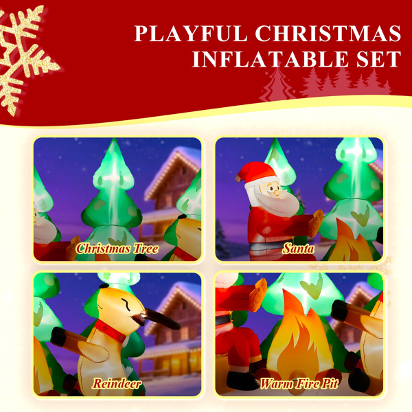 Alvantor 9 ft Lighted Christmas Inflatable, Santa and Reindeer Campfire Scene with 9 White LEDs, Outdoor Yard Decor