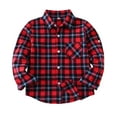 thumbnail image 2 of Boys Plaid Flannel Button Shirts Long Sleeve Family Matching Shirts Tops 7-8Y, 2 of 3