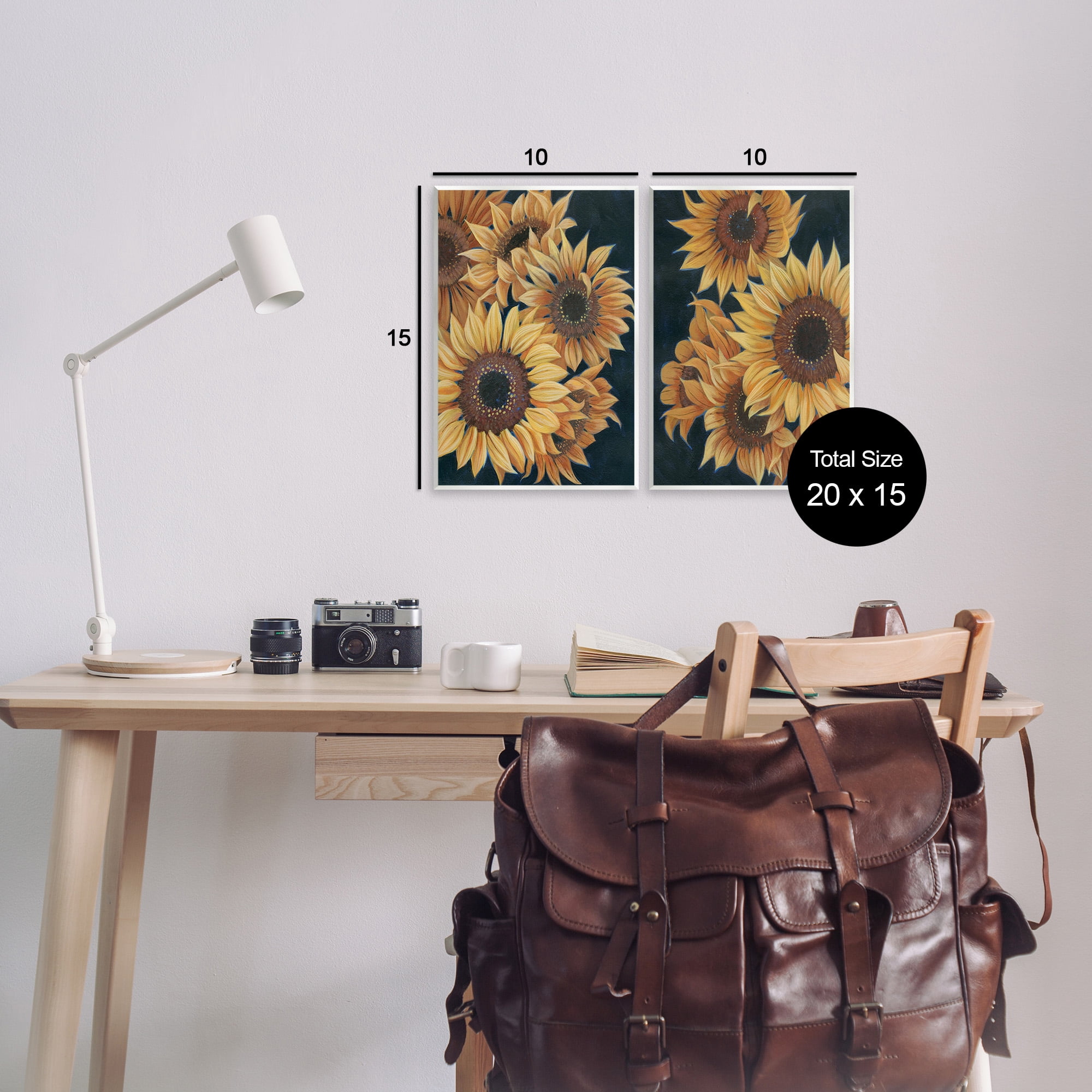Stupell Industries Sunflowers on Black Botanical & Floral Painting Unframed Art Print Wall Art, 10 x 15, Set of 2