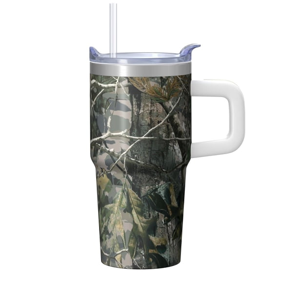 20oz Stainless Steel Travel Tumbler with Handle & Straw, Geometric Textured Design, Double Wall Insulated Leak-Proof