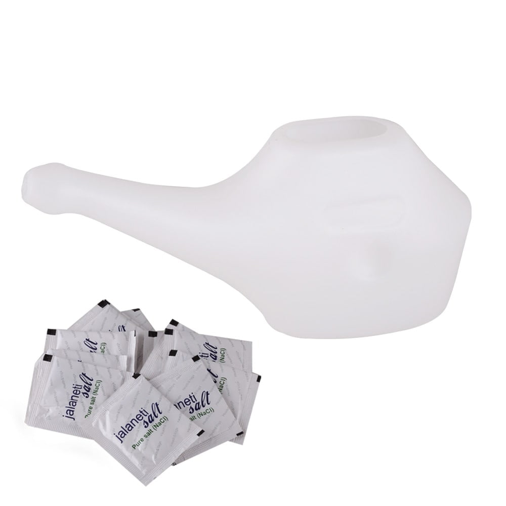 SoulGenie Light-Weight Neti Pot - Nasal Irrigator (1 Piece White and 10 Satchets Neti Salt)