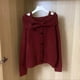 thumbnail image 1 of Red Off-The-Shoulder Bow Sweater Winter Slouchy Off-Shoulder Knit Top, 1 of 5