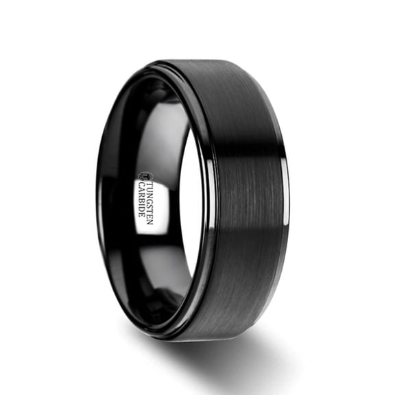 Orion Flat Black Tungsten Ring With Brushed Raised Center Polished Edges